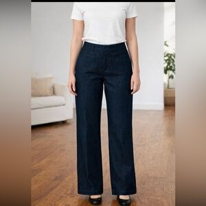 Dockers Dark Wash Denim Trouser Wide Leg Jeans Classic Women Size 8Petite NWT